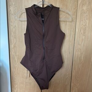 Skims cocoa one piece zip up swim suit